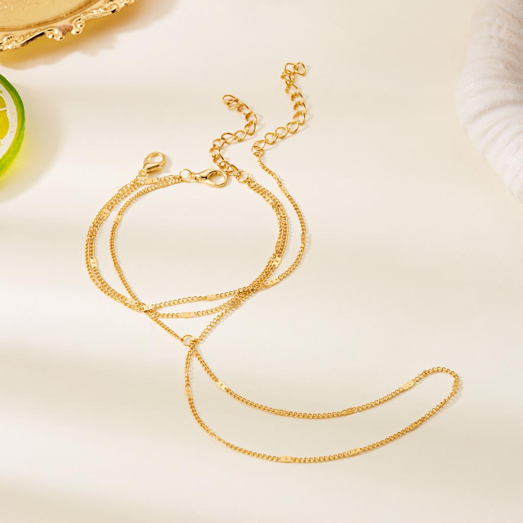 Boho Chic Gliederketten Armbänder für Damen Mädchen Minimalistisch Silberfarben Perlen Fingerarmband Sommer Strand Handaccessoire