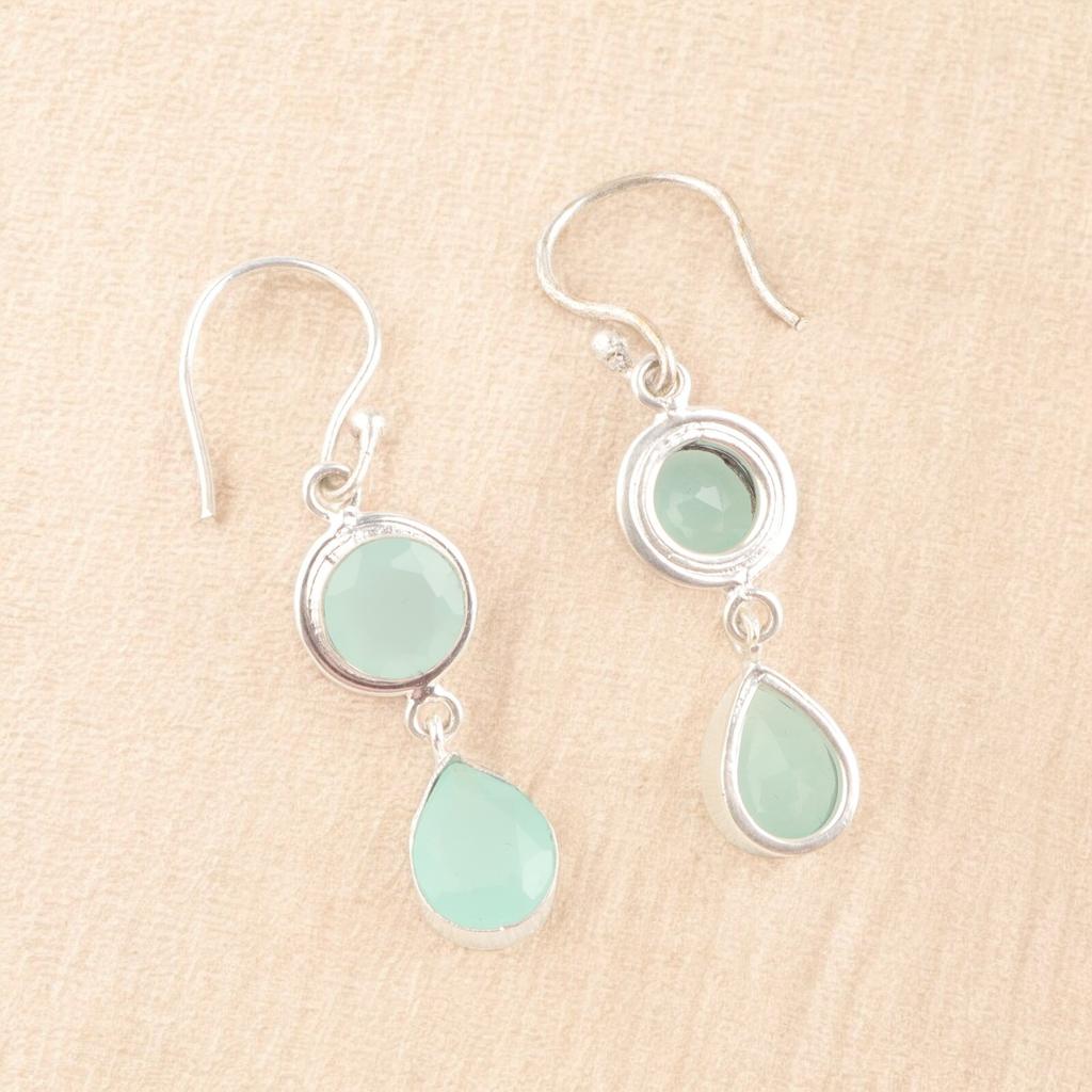 Aqua Chalcedony Gemstone 925 Sterling Silver Handmade Women Dangle Earring 1.8" EE-142-17