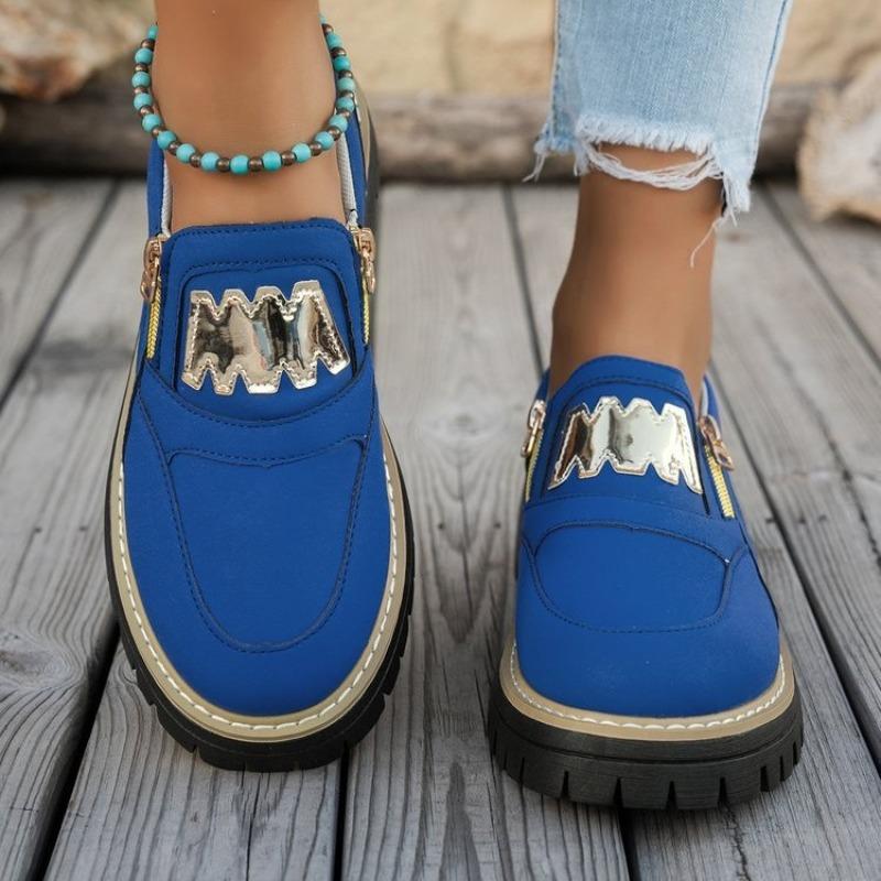 New Large Size Sports Shoes, Muffin Flat Bottom Side Zipper Solid Color Casual Sports Shoes