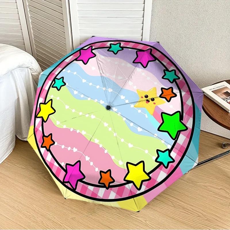 

1PC Cute Stars Pattern Automatic 8-Bone Folding Umbrella - Durable Polyester & Iron Frame,Userfriendly Operation yy250929108