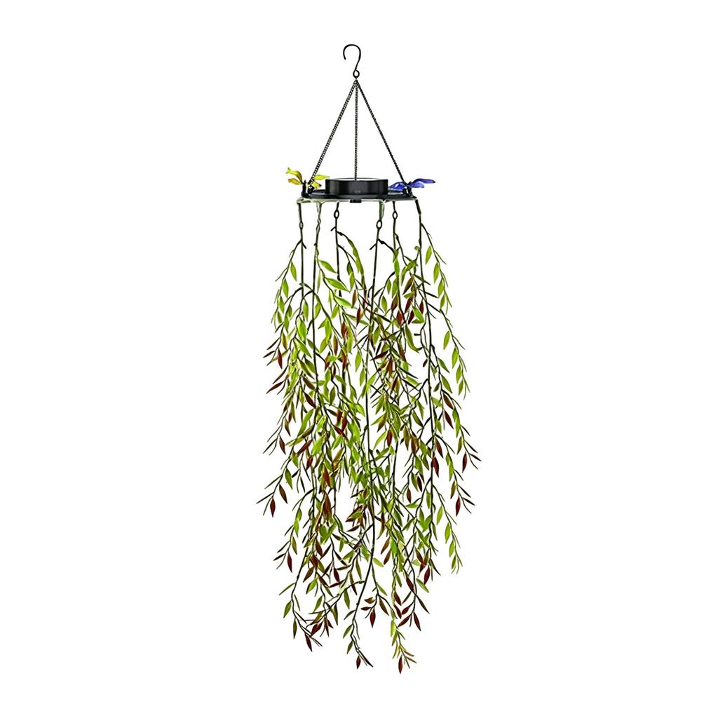 Solar Powered Outdoor Hanging Willow Leaf Light Decoration with Multiple LED Bulbs for Garden Patio Porch Yard Use Waterproof Design