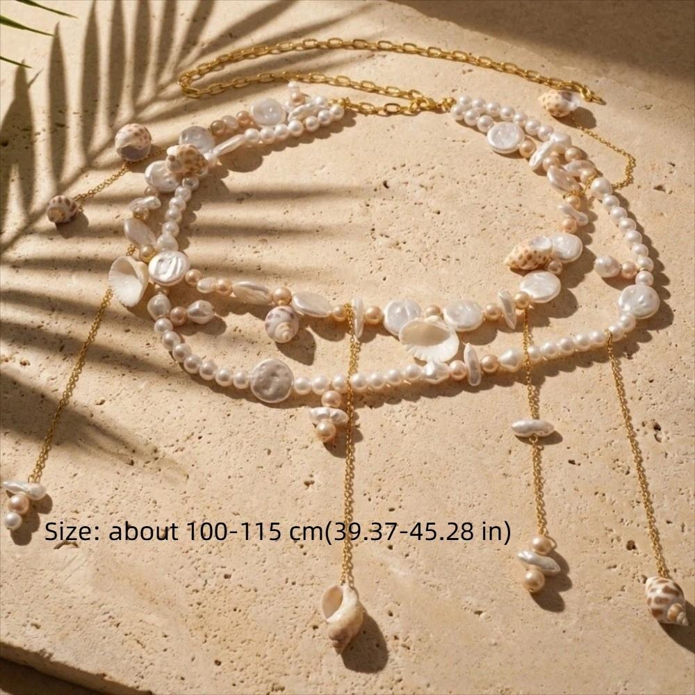 New Multilayer Tassel Boho Waist Chain Pearl Seashell Waistband Conch Pendant Belly Chain Jewelry