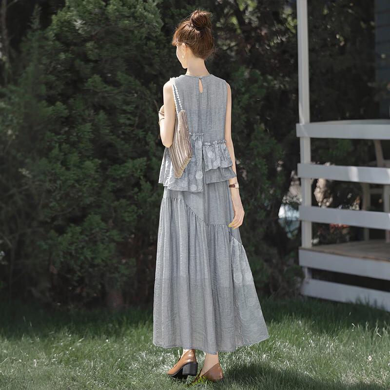 Sibaisha 2025 Summer Women's Round Neck Loose Vest & Skirt Set
