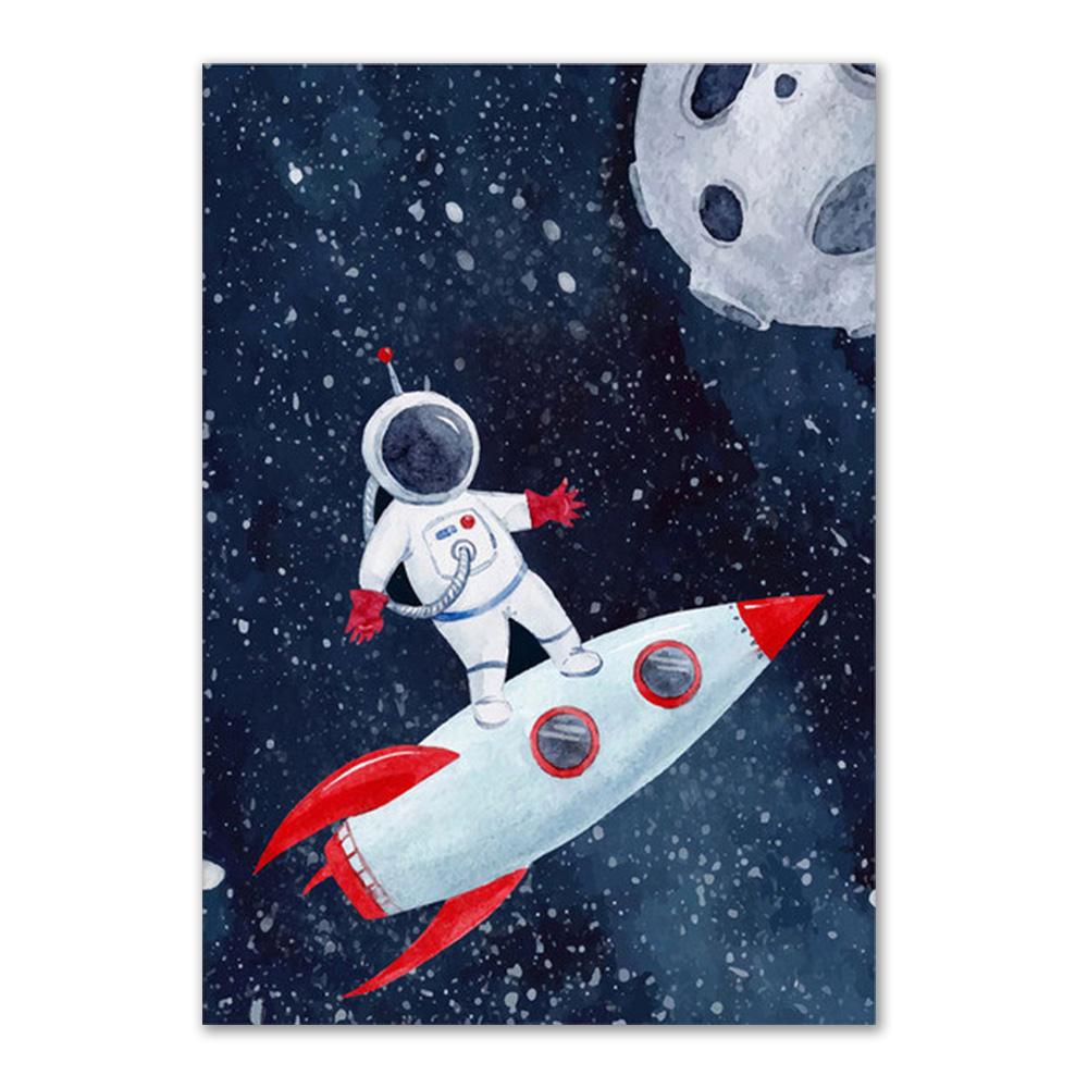 Custom Kids Name Wall Art Poster Print Space Rocket Astronaut Planet Nursery Canvas Painting Personalized Wall Art Painting Art