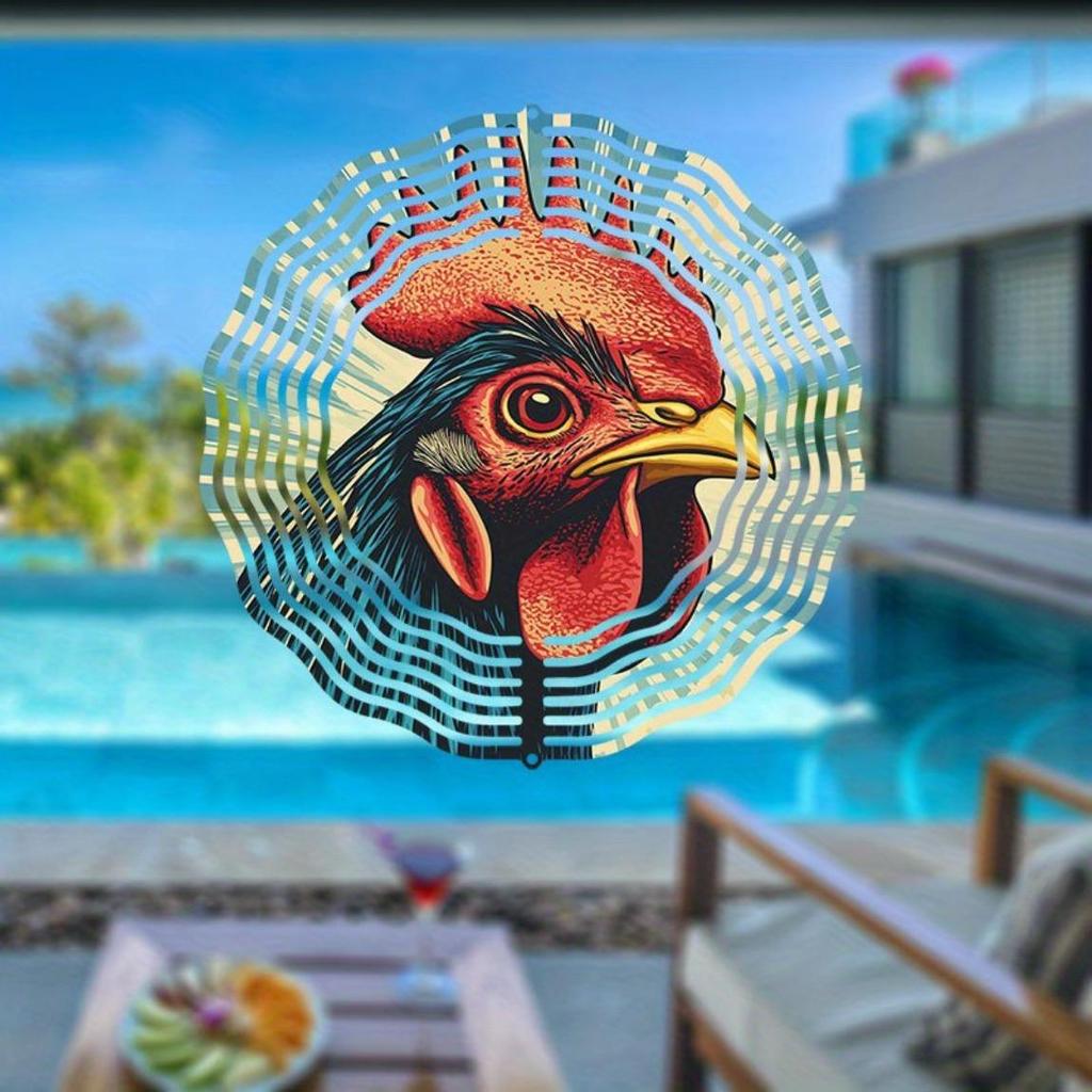 Farm Rooster Wind Chime Outdoor Metal Spinning Garden Decor Bird Deterrent Scarecrow Patio Hanging Ornament No Battery Needed
