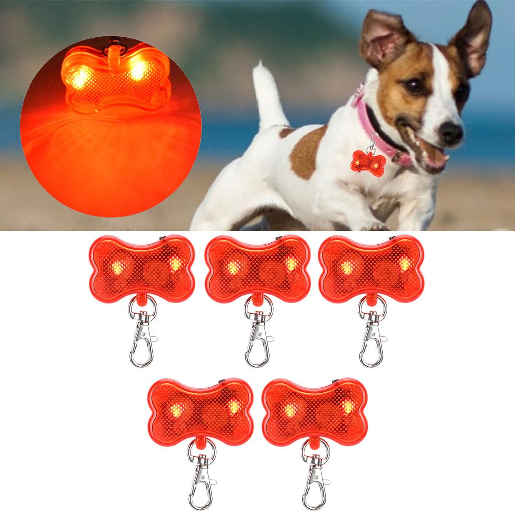 5Pcs Side Switch Bone Shape Pet Collar Light Lamp Tag Pendant Supply Waterproof Design