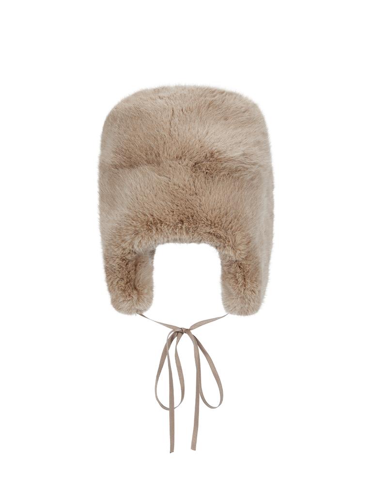 ASIF CALIE Vegan Fur Trapper Hat Beige