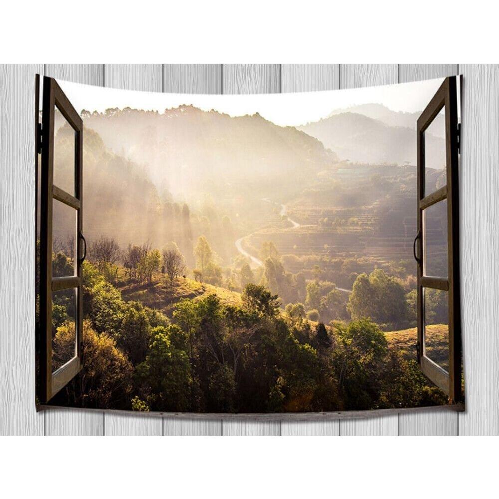 Tapestry window on the wall big mountains 75x100