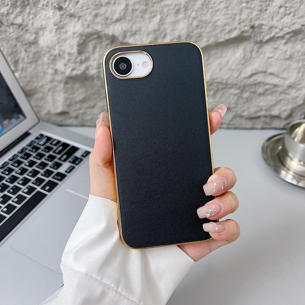 For iPhone 16e Case Nappa Texture PC+PU+TPU Phone Back Cover