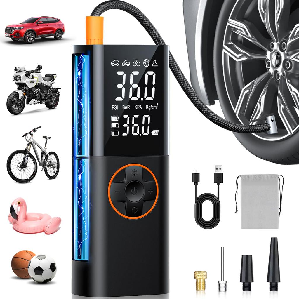 Electric Air Pump Large Compatible with Electric and Cordless and Large LCD Adjustable 5 Maximum Pressure 150 Auto Compatible with Presta and Schrader