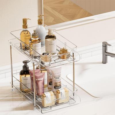 Double Layer Storage Rack, Multifunctional Pull-out Storage Rack, Transparent Bathroom Kitchen Storage, Desktop Organization
