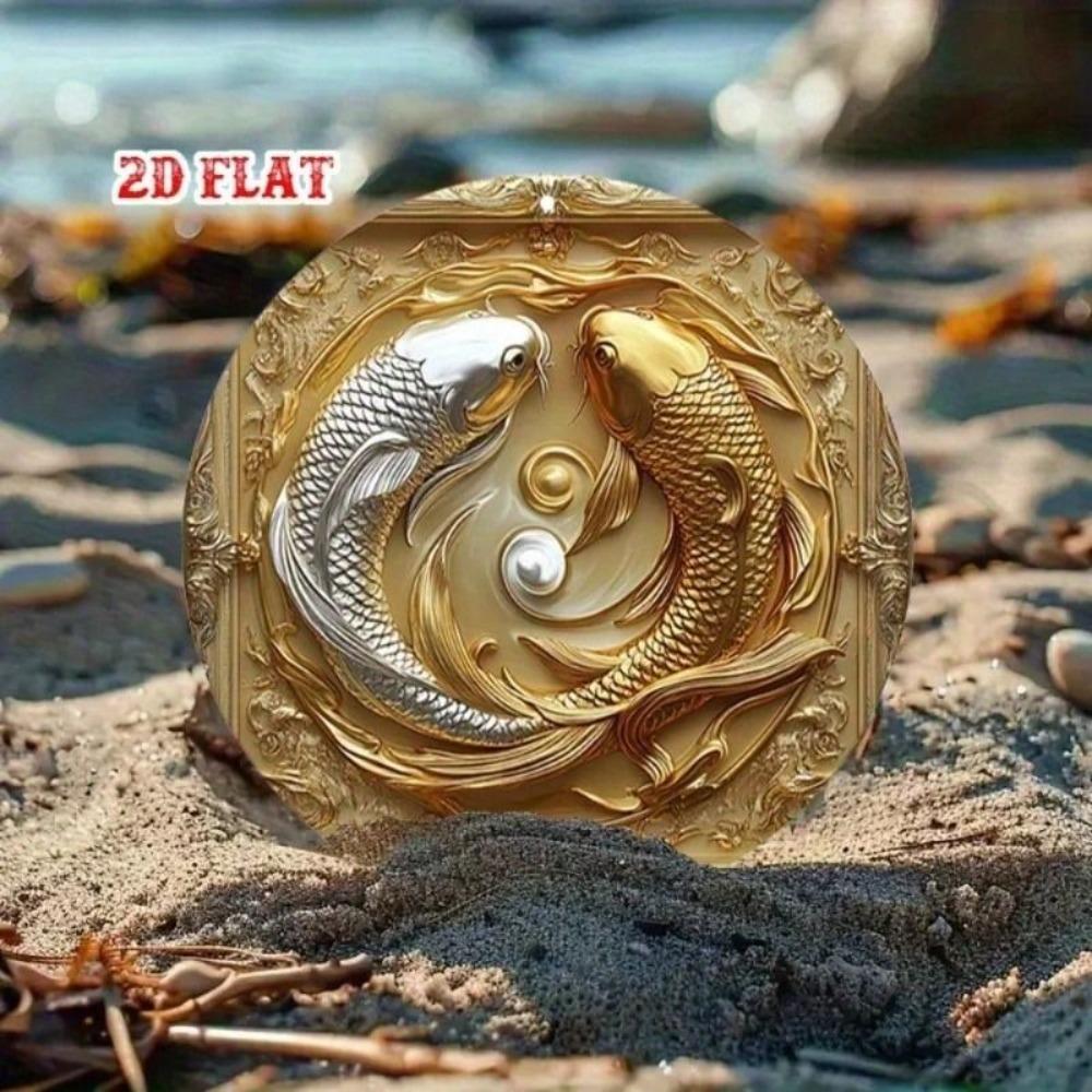 Vintage Metal Tin Sign Round Fish Wall Art Decor for Living Room