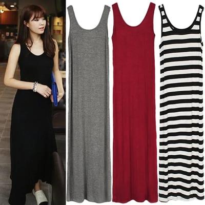 Rückenfreies ärmelloses Tanktop-Kleid für Damen, schlanke Midi-Langkleider in figurbetonter Passform