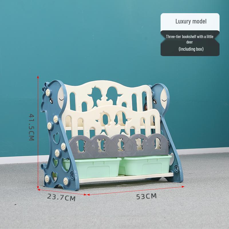 Kids' Floor-Standing Bookshelf & Toy Storage Rack - Plastic Cartoon Design