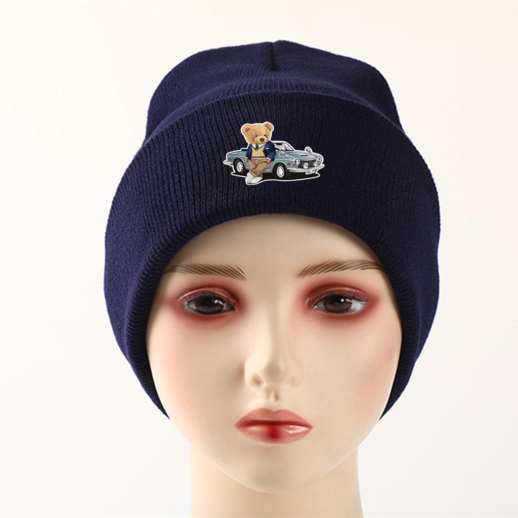 Bear Car Warm Knit Cap Beanie, Animal Man Cap Warm Winter Casual Bonnet Knit Hat Beanie