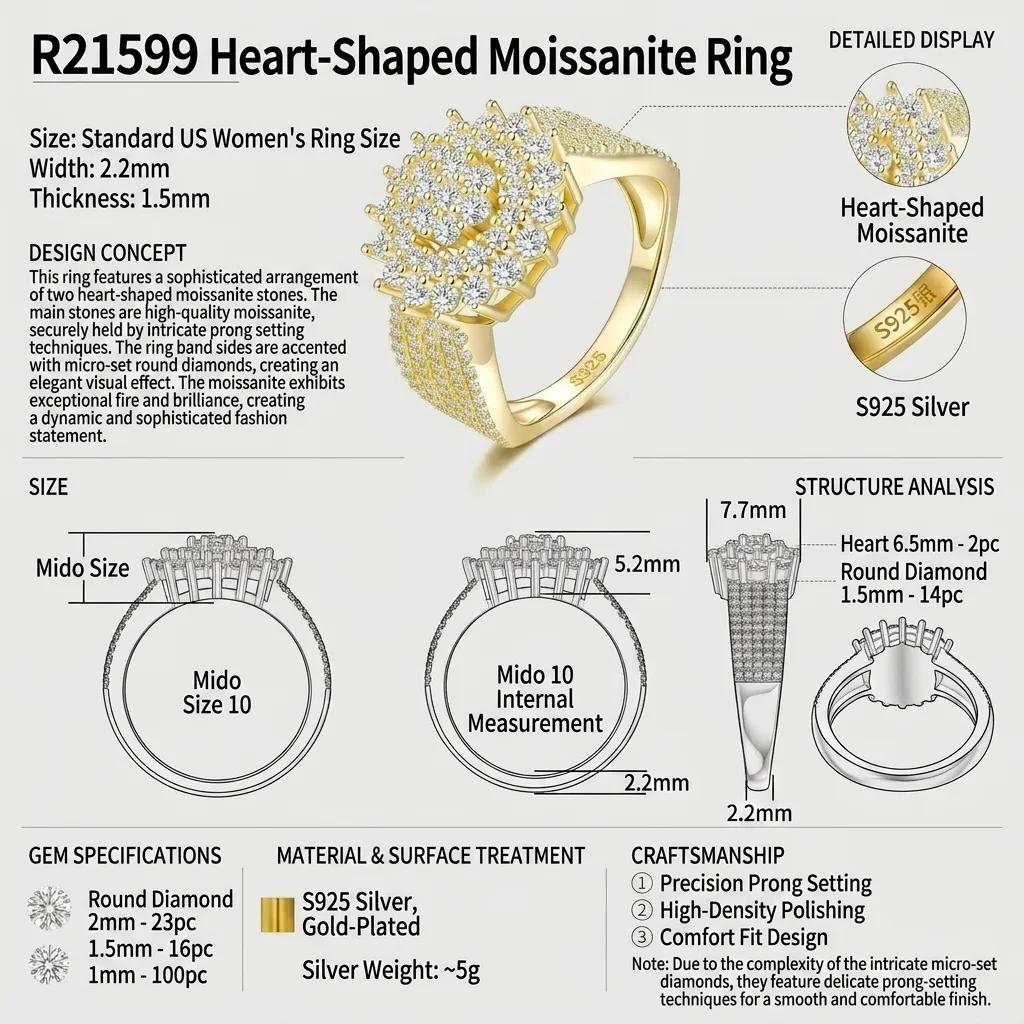 Gold Plated S925 Silver Firework Burst Moissanite Engagement Ring Minimalist Bar Setting Multi-layer Full Pave Women Luxury