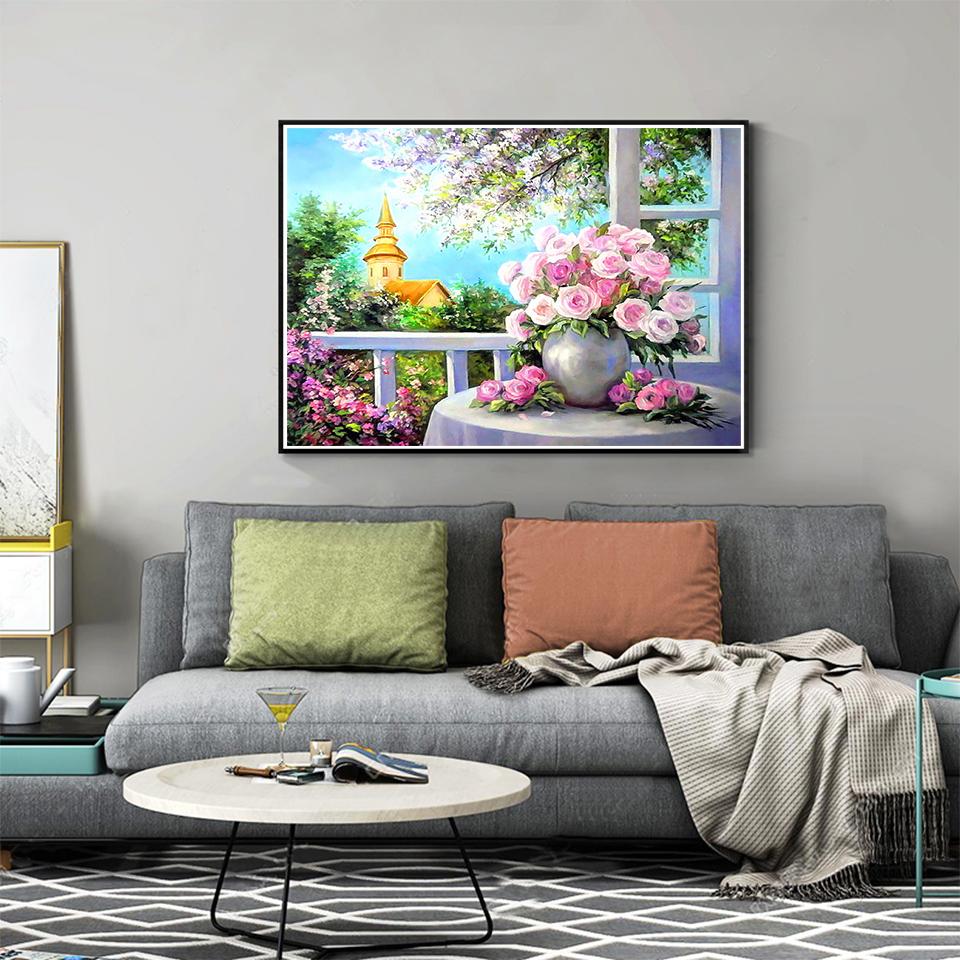 5D DIY Diamond Painting Flower Rhinestone Rose Picture Full Round Embroidery Cross Stitch Kit Mosaic Vase Decoration Gift