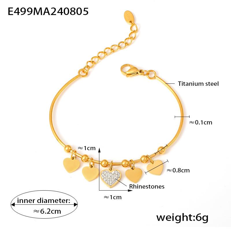 

Браслет-сердце из титановой стали с покрытием из 18-каратного золота, с круглым шариком и бриллиантовой инкрустацией - Модное, универсальное украшение для женщин
