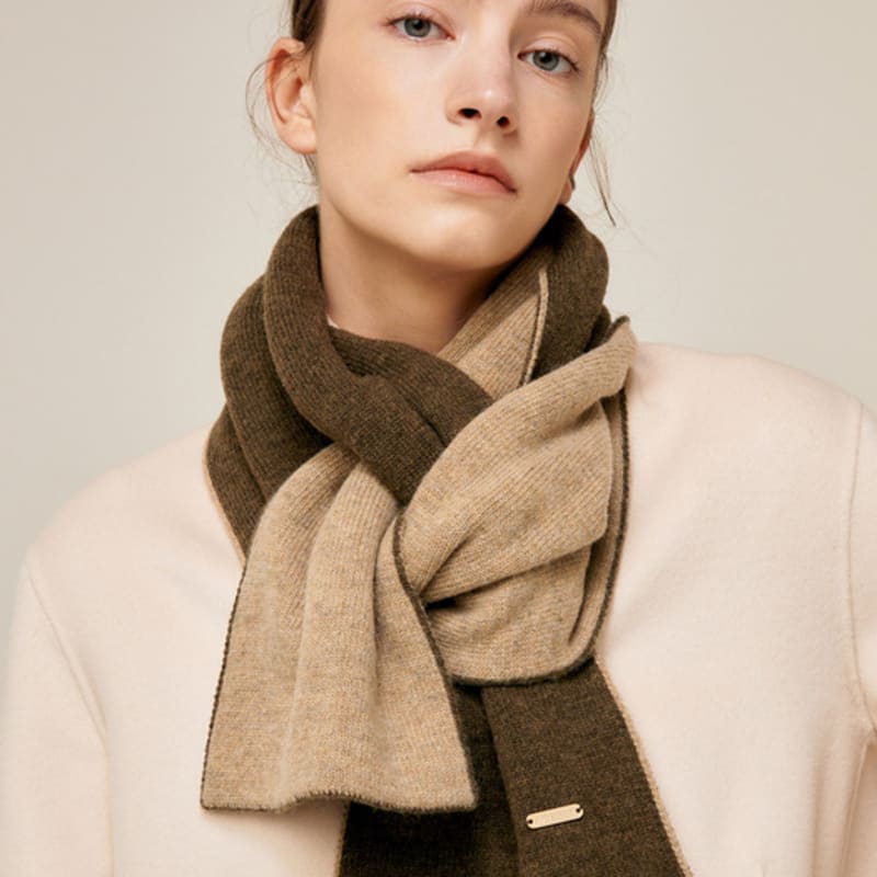 Saint Luxure Double-Sided Color Block Muffler Brown