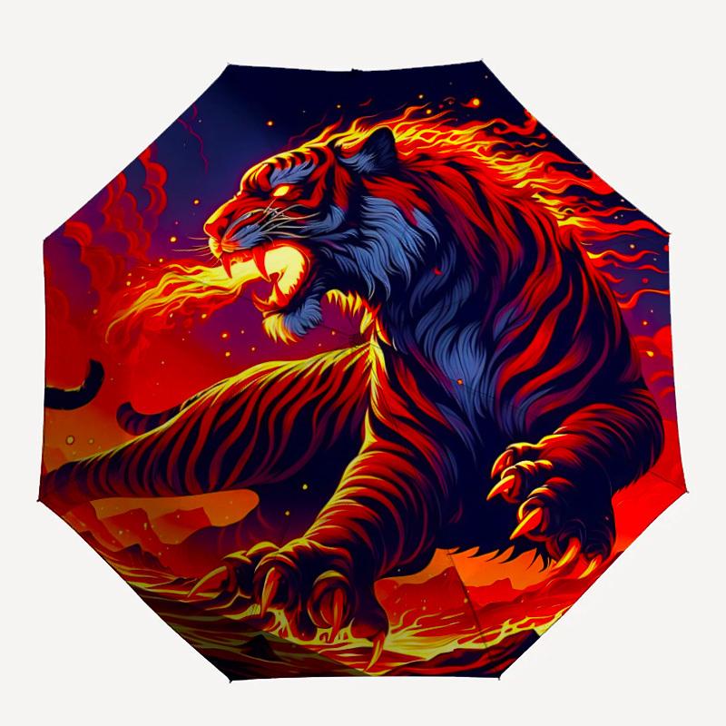 

1pc Fire Tiger Print Folding Umbrella, Durable, Suitable for Outdoor Activities or Rain, Suitable for Commuting yy251027134