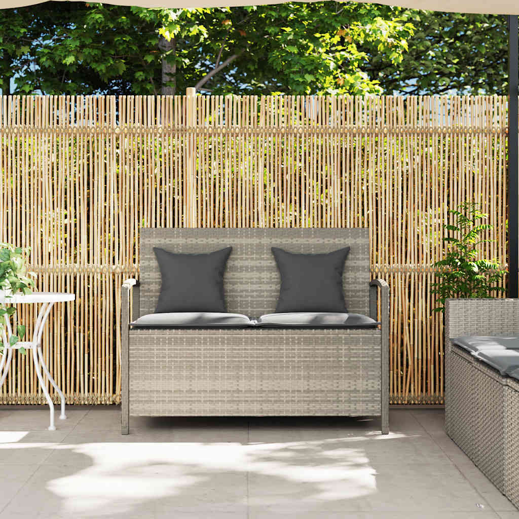 Garden Bench with Storage Space and Cushions Light Grey Poly Rattan