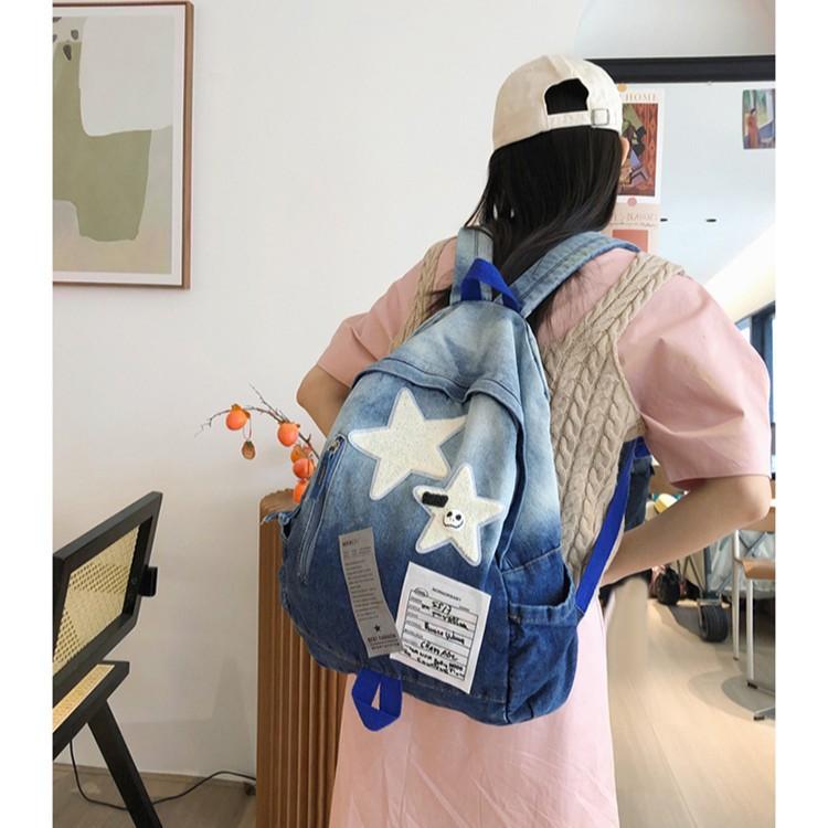 Versatile student schoolbag large capacity simple backpack environment new gradual change washed denim backpack leisure