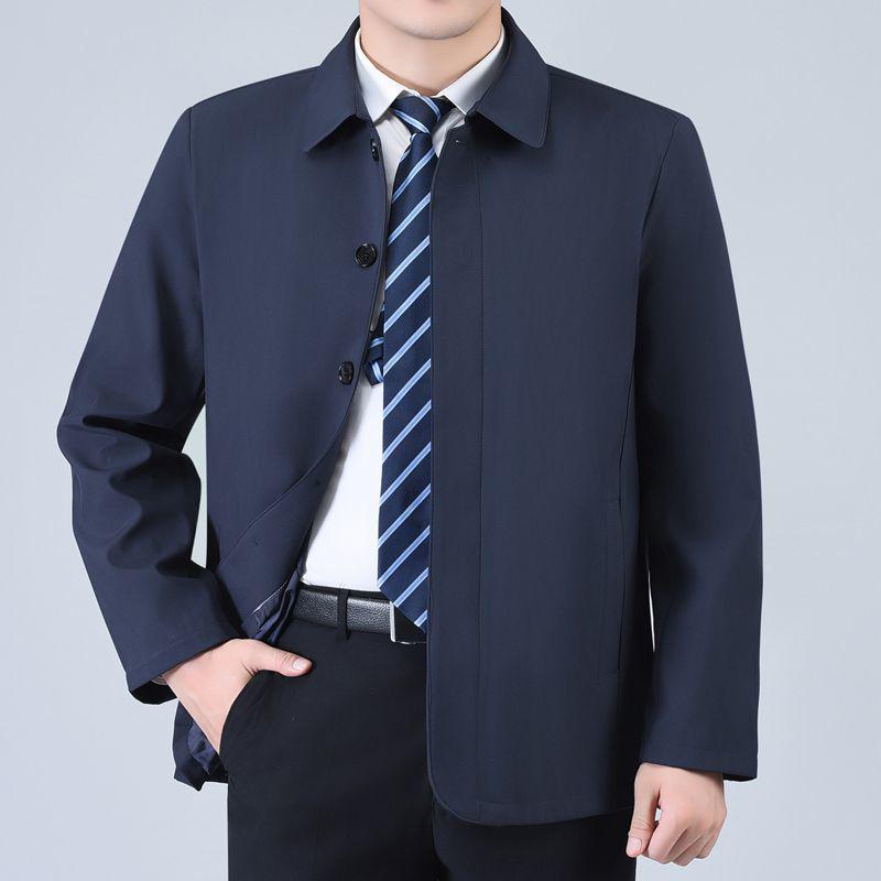 Men's Middle-aged & Elderly Thick Lapel Jacket - Casual Solid Button, Spring/Fall Outerwear