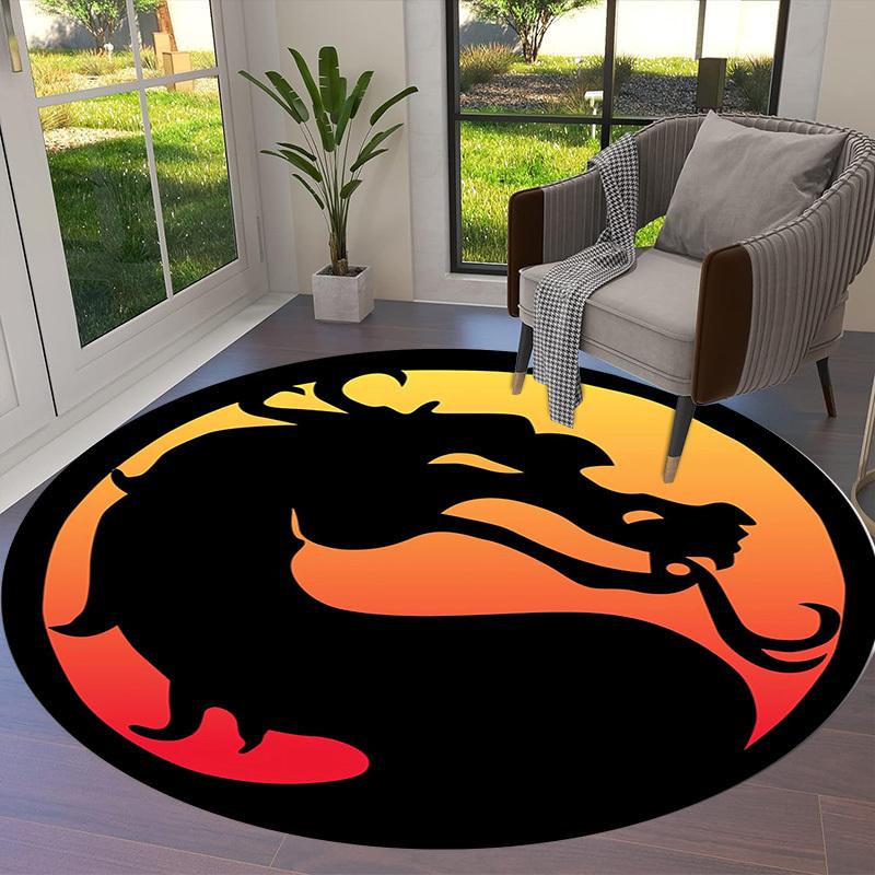 1pz Tappeto Rotondo con Logo del Drago di Mortal Kombat, Realizzato in Poliestere, Perfetto per Decorare Sedie da Ufficio, Soggiorni fplt044