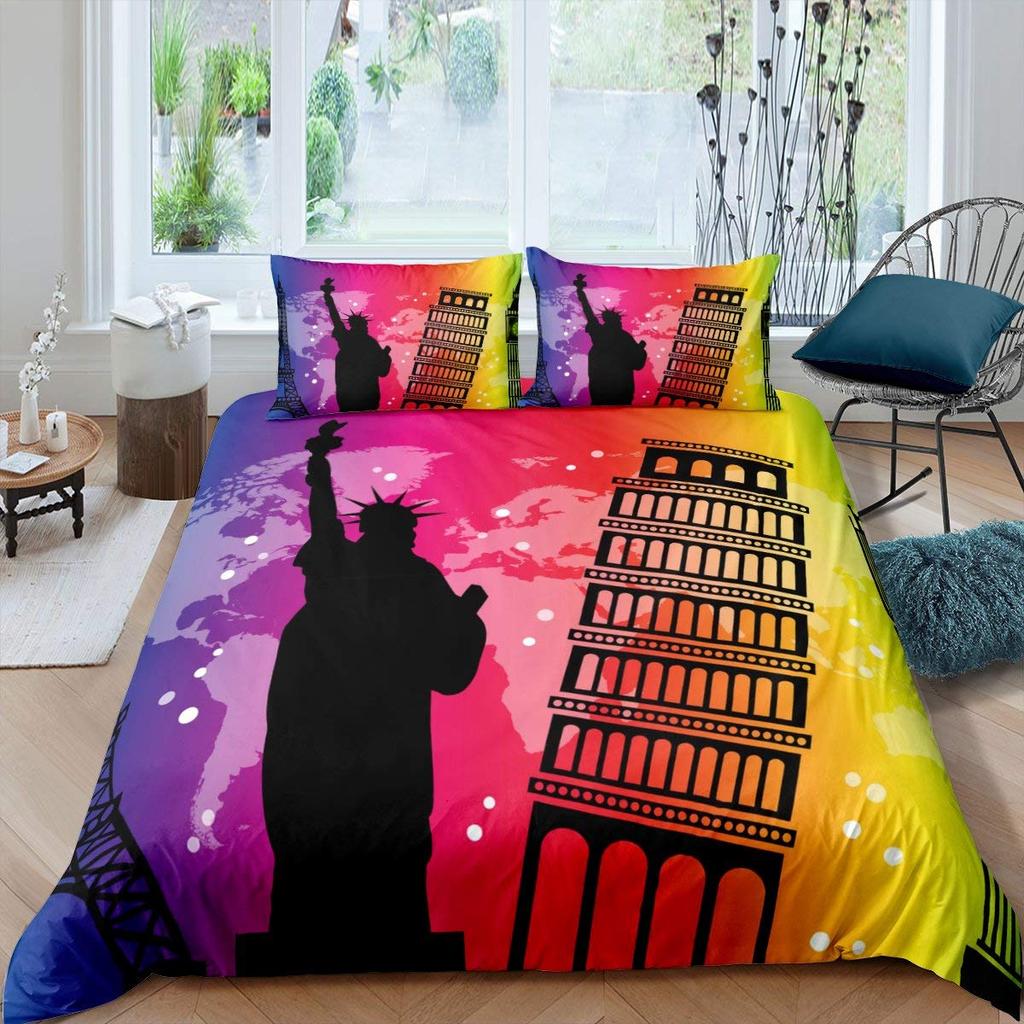 Freiheitsstatue USA Liberty Bettbezug Bettwäsche-Set 3-teilig Leichte Mikrofaser 1 Bettbezug 2 Kissenbezüge, Bequem, Weich