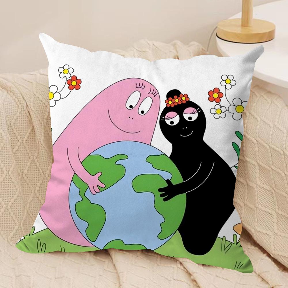 Cartoon Cute BBarbapapas Cushion Cover Silky Short Plush DoubleSided Printed Pillow Case for Sofa All Seasons Home Decor Gift