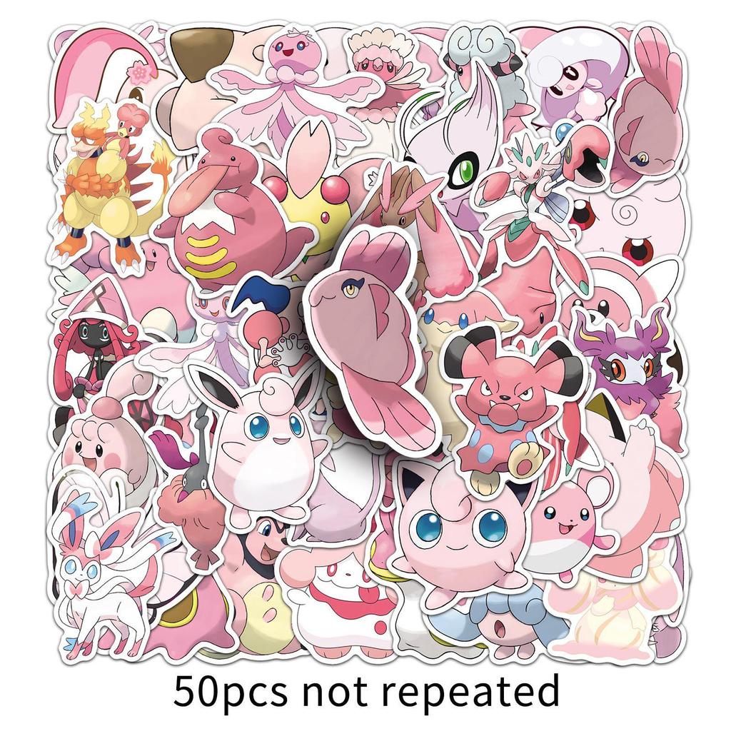 50 Pink Pokémon Anime Stickers for Notebooks, Luggage, and Skateboards