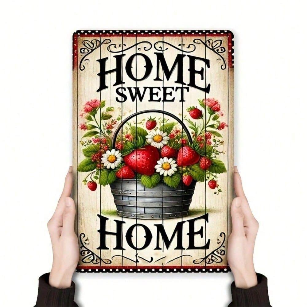 Metal Poster Wall Art Home Sweet Home Strawberry Kitchen Decor