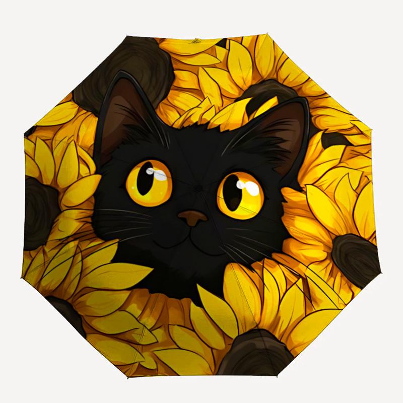 

1pc Black Cat Sunflower Folding Umbrella | Elegant Design, Fashionable Accessory, Durable Construction, Sturdy Ribs yy251107139