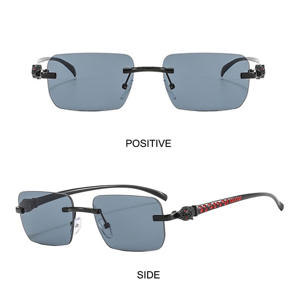 Rimless Leopard Head Decorated Sunglasses Gradient Uv Protection Rectangular Sun Glasses Street Shooting Eyewear For Women