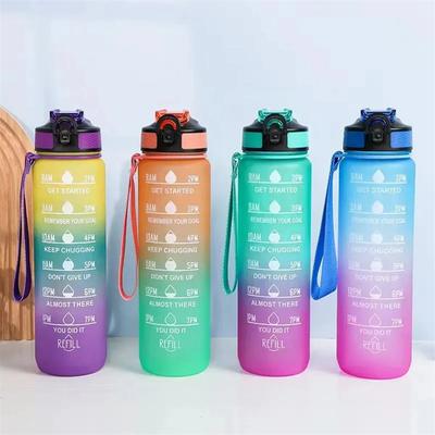 Botella de agua de 1000 ml de gran capacidad con gradiente, con pajita de 1 litro, a prueba de fugas y marcador de tiempo, para deportes y fitness.
