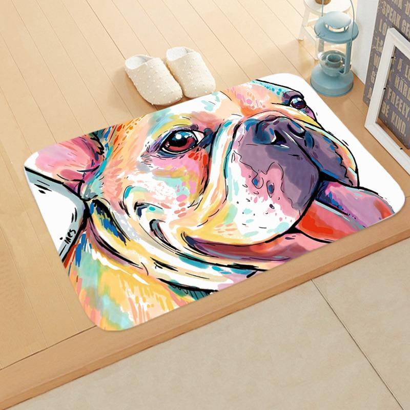 Colorful Dog Art Flannel Doormats, Vibrant Pet Portraits, Cute Canine Designs, Soft Floor Mats for Dog Lovers Home Decor