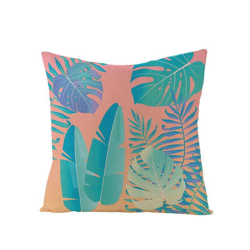 Tropical Green Leaf Linen Pillowcase - Nordic Style Sofa Cushion Cover