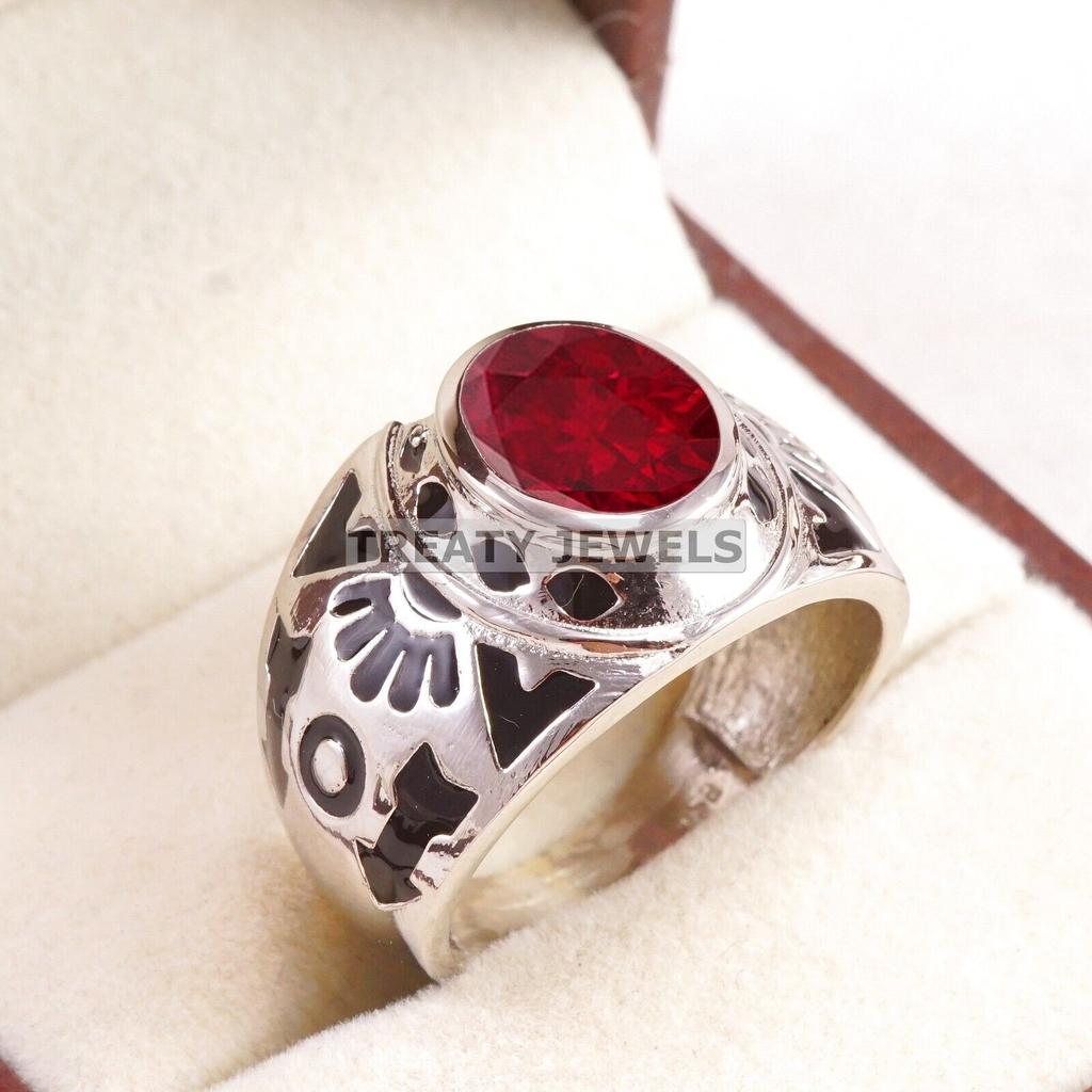 Ruby Oval Cut Gemstone With 925 Sterling Silver Ring For Men's #B543 JL375686400454