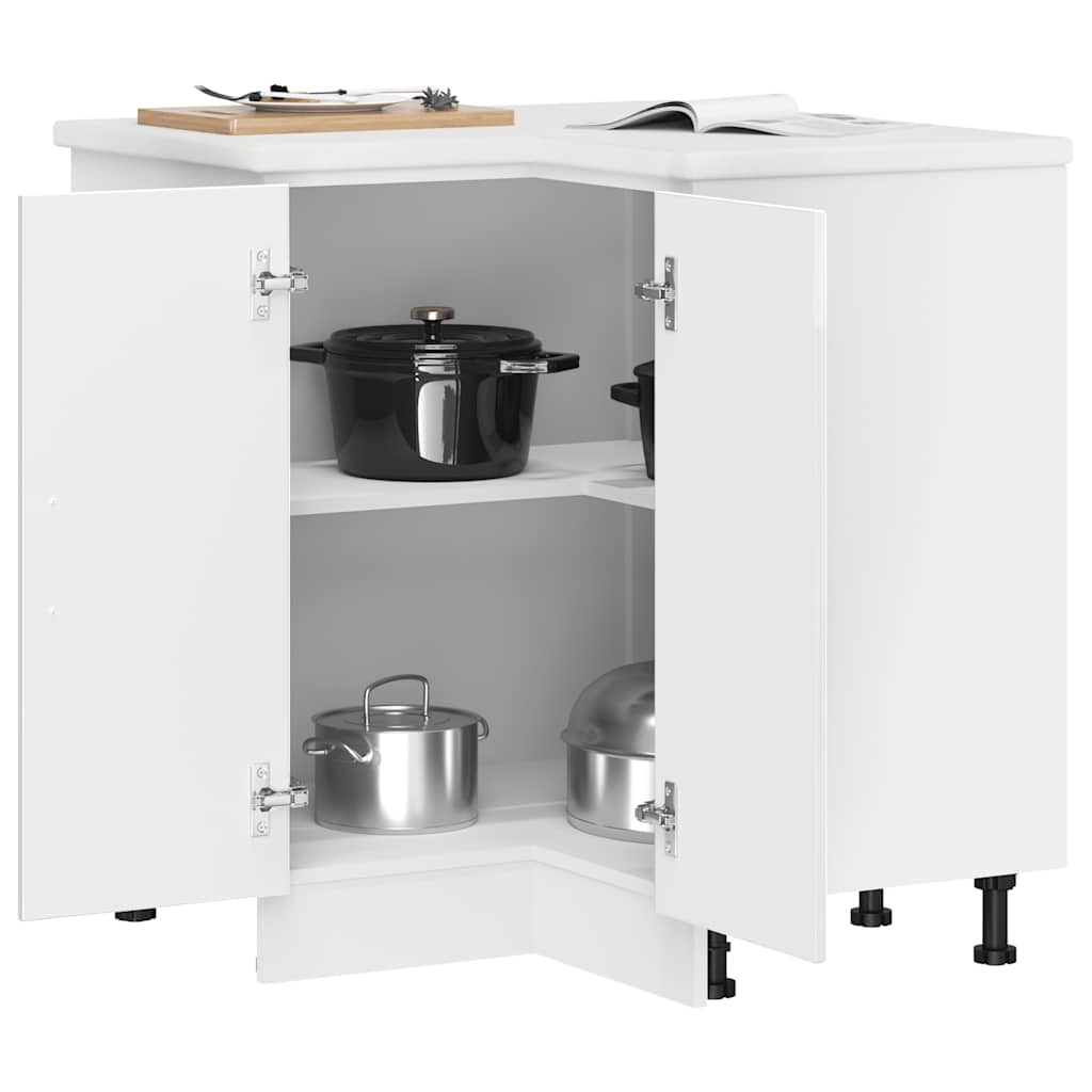Kitchen Corner Base Cabinet Kalmar High Gloss White Particleboard