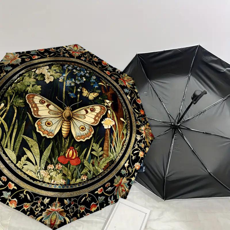 1PC Butterfly Floral Umbrella-8-Rib Reinforced, Automatic Open, Lightweight & Durable, Cute Fashion Accessory for Outdoor-K1253