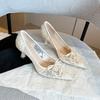 Women‘s Pumps French Temperament High Heel Shoes Breathable Mesh High Heeled Sandals Banquet Party Shoes Wedding Shoes for Women