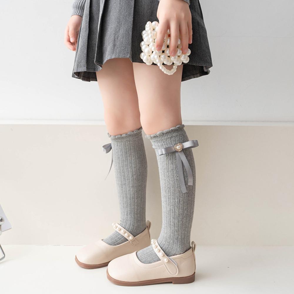 Cotton Children's Bow Stockings Princess Christmas Middle Tube Socks New Year Knee Socks  Kids