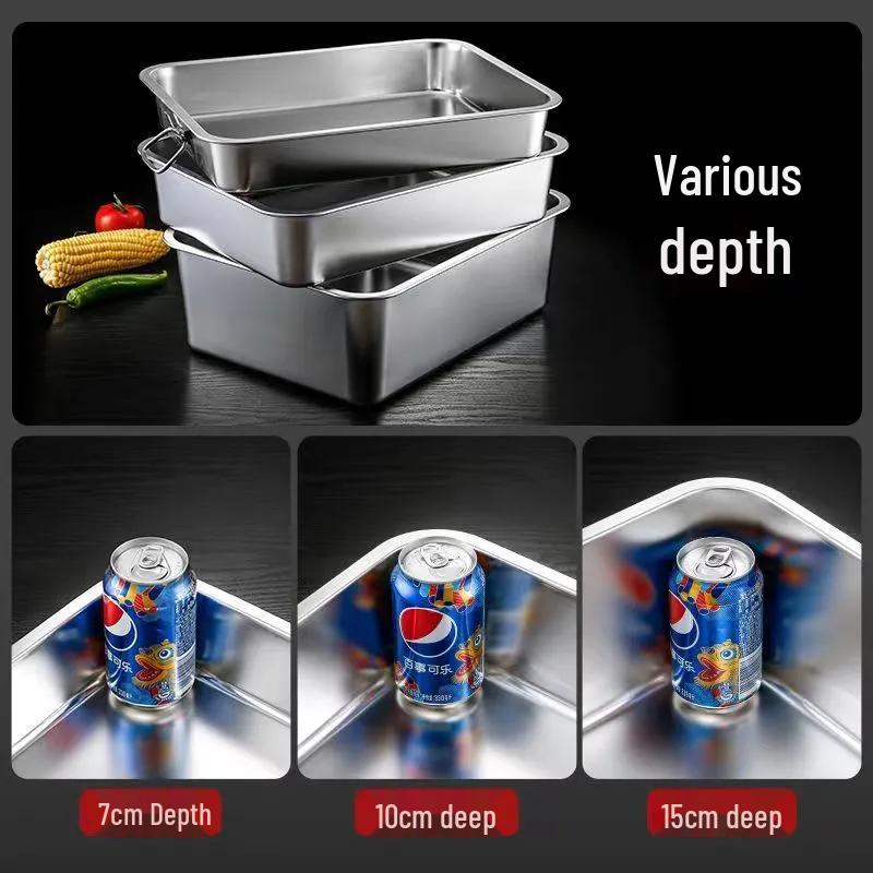 304 Stainless Steel Extra Large Deep Rectangular Self-Service Food Basin with Lid