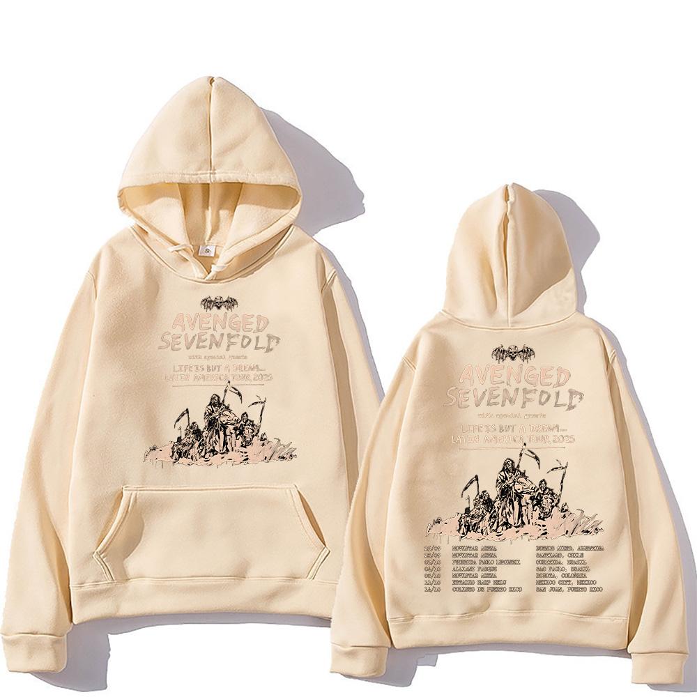 

Худи Avenged Sevenfold Тур по Латинской Америке 2025 Толстовки Хип-хоп Новинка Одежда Женская/Мужская Свободный Пуловер XL хаки