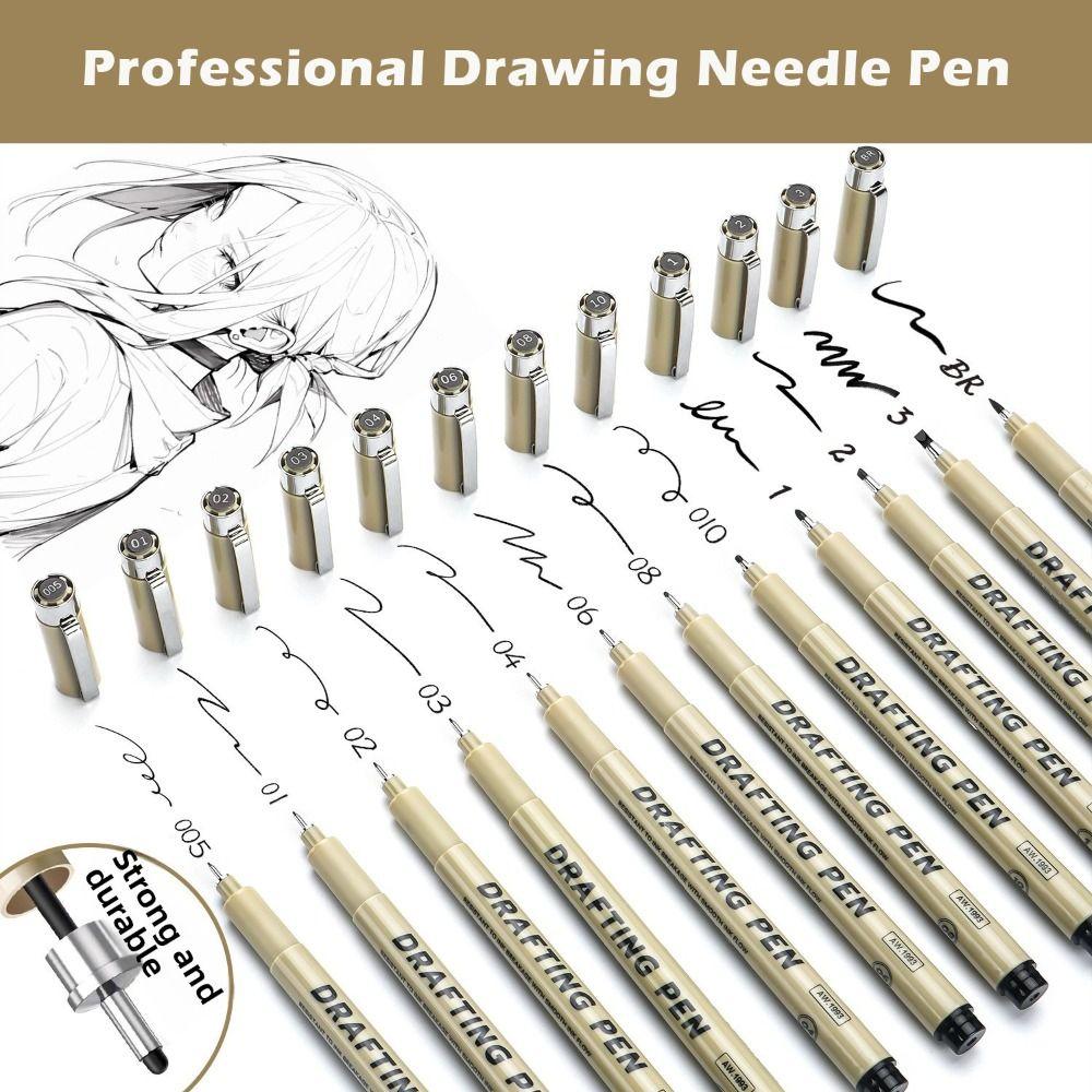 6/9/12pcs Professional Outline Pen Hand Drawn Comic Micron Fine Drawing Pen Black Ink Fine-liner Art Sketch Marker Liner