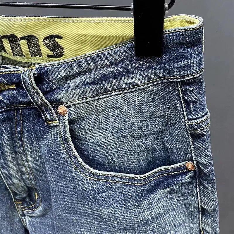 Letnie nowe proste spodenki jeansowe męskie modne Slim Fit elastyczne spodnie Capri Casual dopasowane szorty pirackie męskie