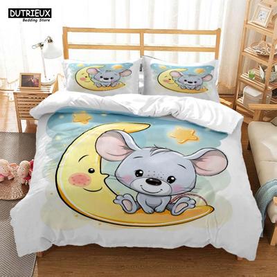Schattig Cartoon Muis Print Bed Drie Delig Set Zacht En Comfortabel King Size Beddengoed Set Dekbed Beddengoed Sets