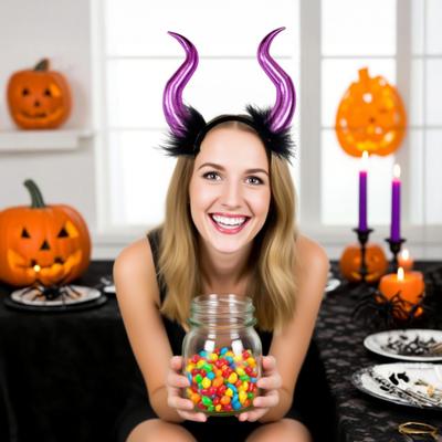 Yousheng Halloween Duivelshoorns Pluche Hoofdband Cosplay Gotische Haarband Verkleedaccessoires Feestoutfits Hoofdband