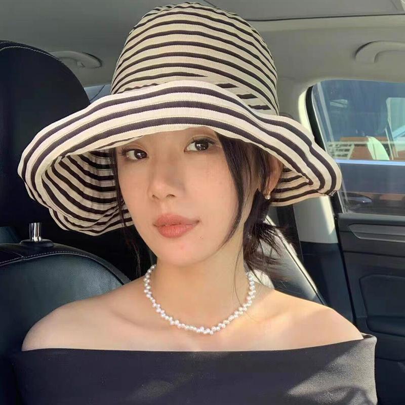 2026 Summer Versatile Foldable Color-Blocked Striped Wide-Brimmed Sun Hat For Beach Vacations And Sun Protection