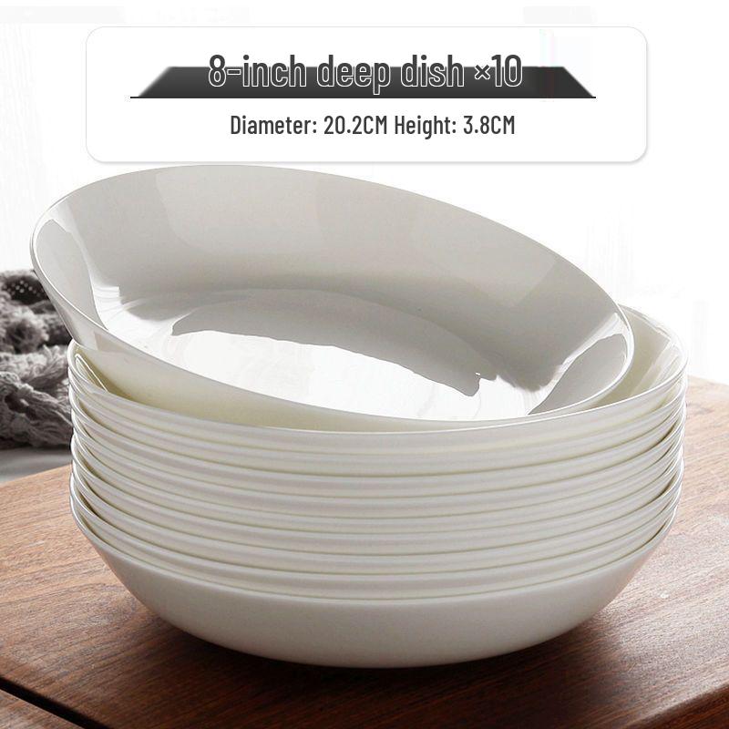 6-piece White Porcelain Deep Dinner Plate Set, 6-inch